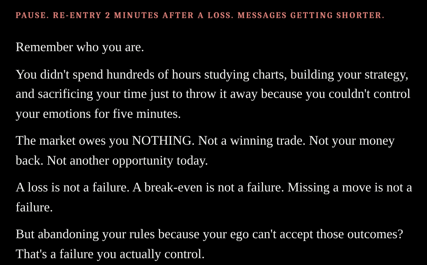 A tilt warning followed by the first five paragraphs of the trader’s personal letter